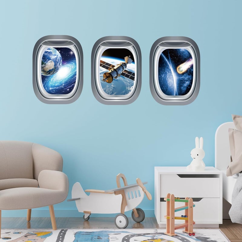 Robmoda Glow in The Dark 3D Space Wall Decals, Set of 3 Galaxy Window Stickers for Wall, Space Themed Room Decor for Kids Boys (Blue) - Image 4